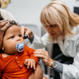 Baby receives hearing test