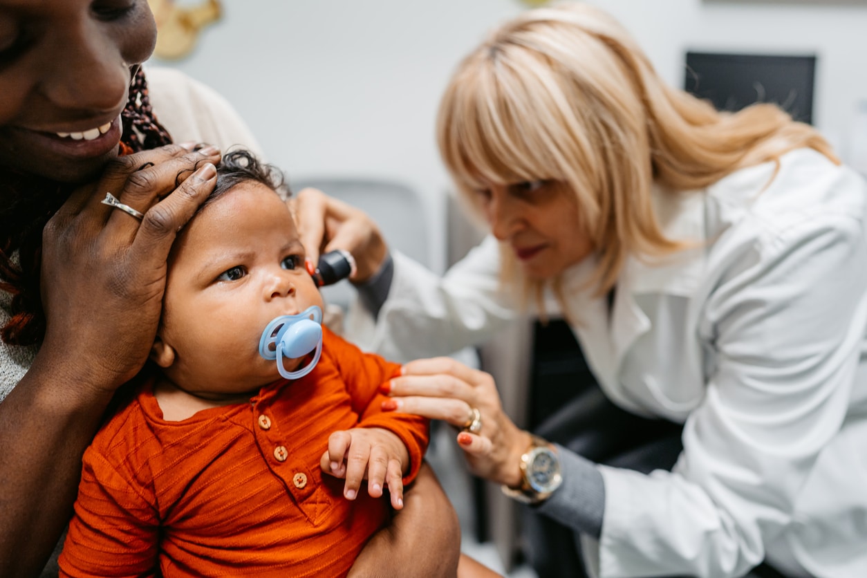 Baby receives hearing test