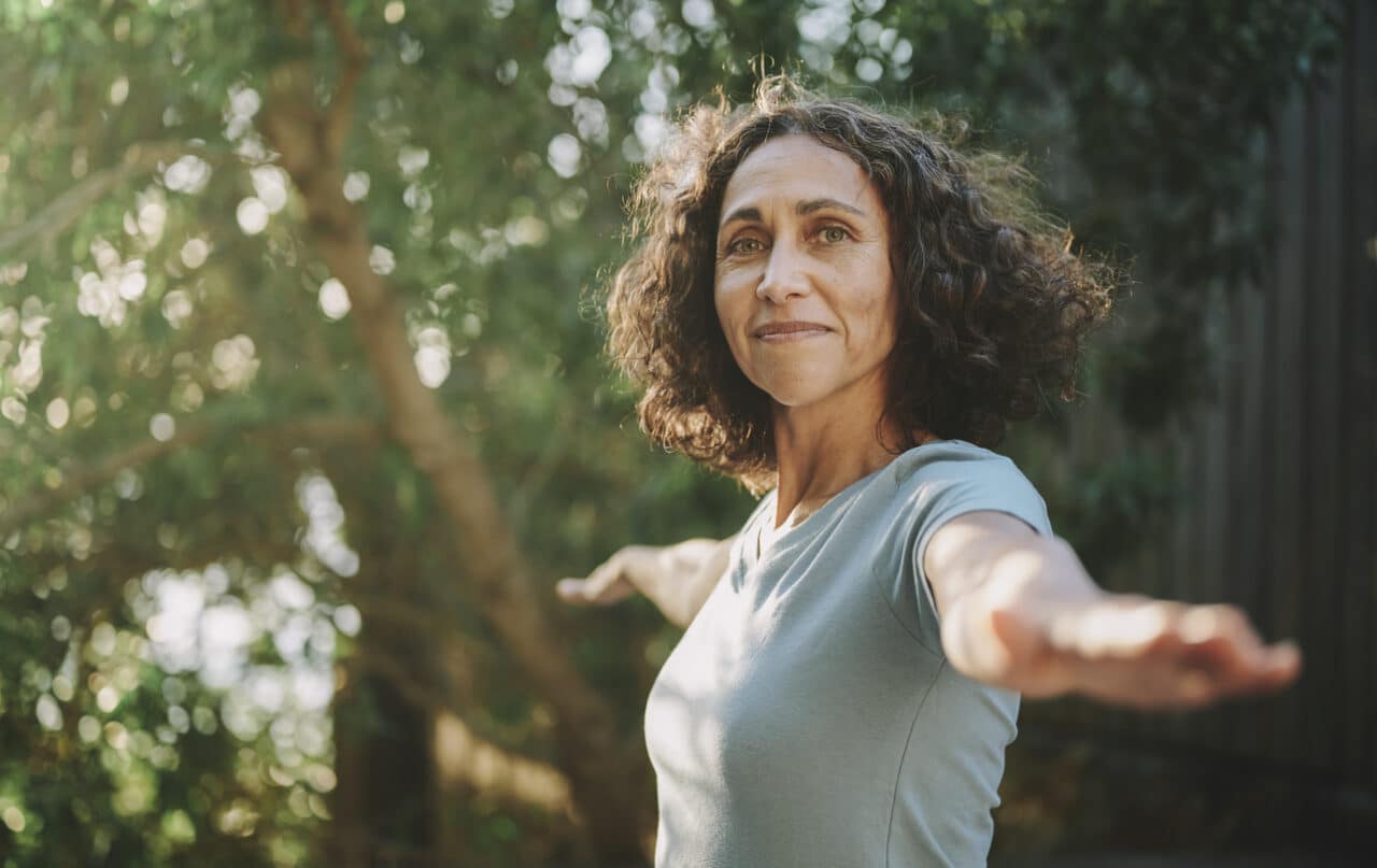 Woman does balance exercise