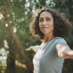 Woman does balance exercise