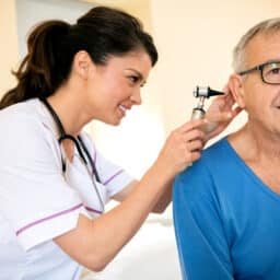 Senior man in an ear exam