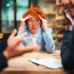 Woman feels confused during a conversation. This may be due to undiagnosed hearing difficulties.